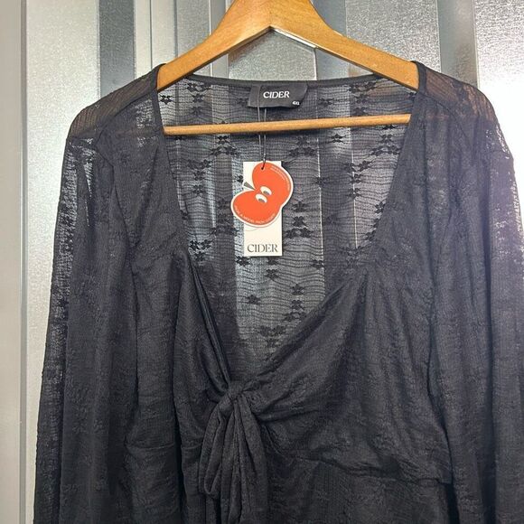 Cider NWT Black Lace Floral Goth Long Sleeve Crop Mesh Sheer Top Womens 4XL - Picture 3 of 13